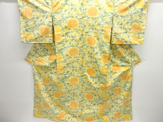 JAPANESE KIMONO / TSUMUGI / UNUSED / WOVEN FLOWER